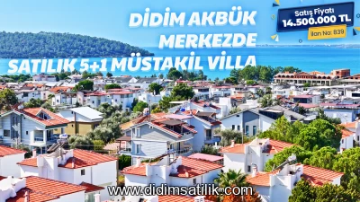Didim Akbük Merkezde Deniz Manzaralı Satılık 5+1 Müstakil Villa