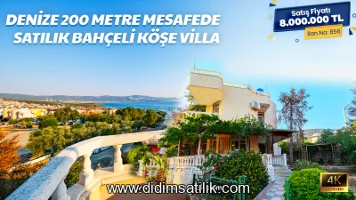 Didim Akbükte Denize 200 Metre, Deniz Manzaralı Teraslı 3+1 Bahçeli Villa
